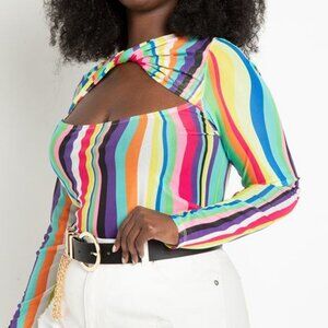 nwt eloquii mesh rainbow gay pride striped long sleeve shirt 18/20 very stretchy